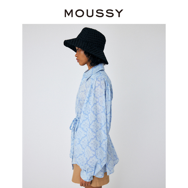 MOUSSY 2023春夏新品复古花纹系带收腰长袖衬衫女010GSS30-2240 - 图1