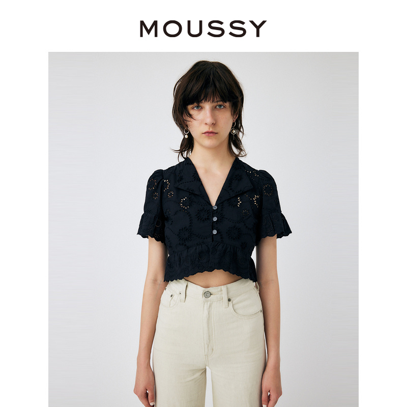 MOUSSY 春夏新品复古浪漫镂空蕾丝小上衣衬衫女010GS230-2320 - 图0