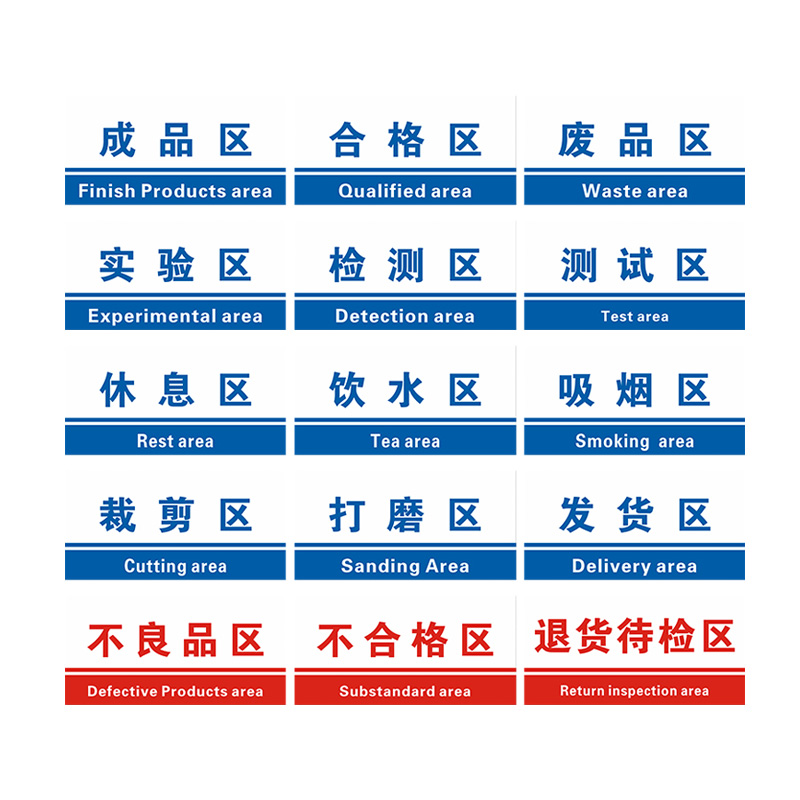 工厂生产车间仓库标识牌分区验厂区域划分标志验厂标示指示提示科室牌导视成品区不良品合格材料放置包装区-图2