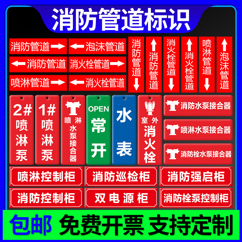 消防管道标识贴消防亚克力标识牌喷淋管道标识管道标识贴末端试水消防水泵结合器标牌阀门常开常闭标识可定制