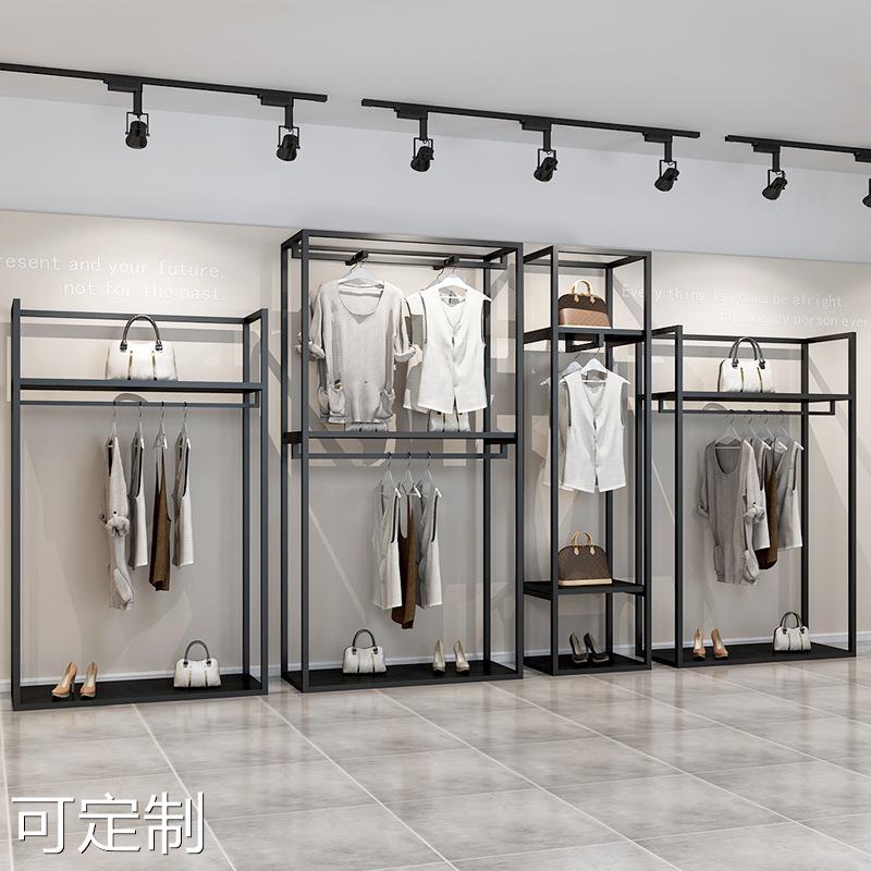 服装店展示架简约男女童装店货架铁艺陈列架双层高柜落地挂衣服架 - 图0