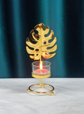 直销创意铁艺烛台金色烛碗喷塑玻璃杯铁线烛台家居客厅酒吧摆件定