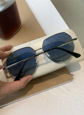 2024新款透明蓝色太阳镜男士多边形金属开车墨镜韩版潮百搭眼镜女