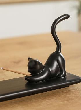 陶瓷小猫咪香薰炉饰品摆件创意萌猫家用室内创意香插香座香托