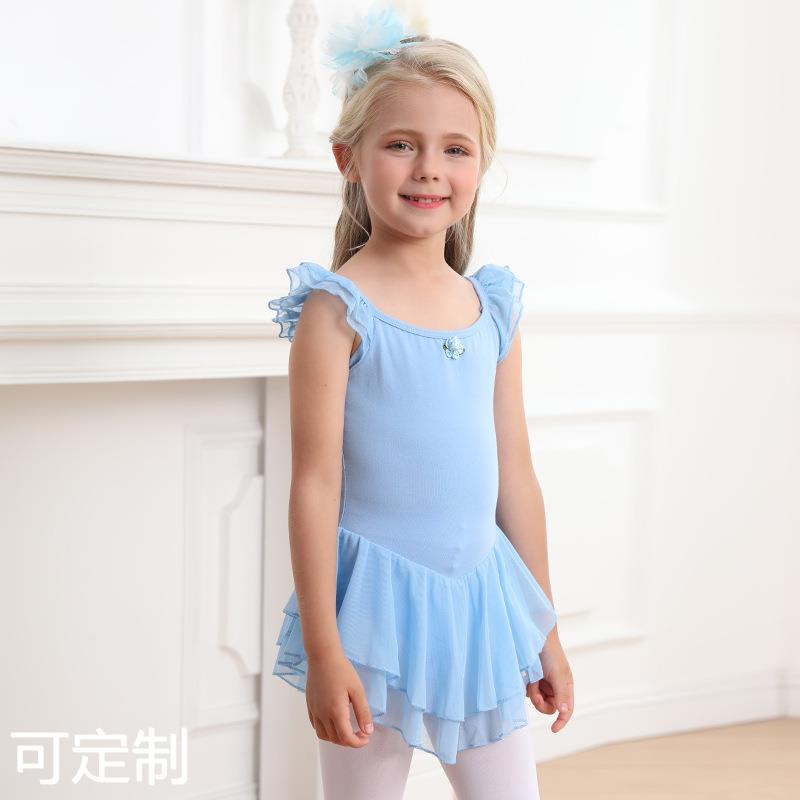 儿童舞蹈服夏季短袖练功服女童蓝色公主裙中国舞服幼儿芭蕾舞衣服 - 图0