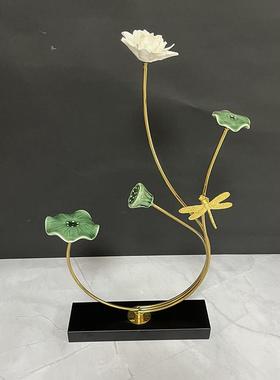 新中式荷花摆件高档艺术品莲花茶室客厅玄关清新雅致轻奢装饰摆件