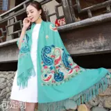 Демисезонный этнический утепленный длинный шарф, из хлопка и льна, этнический стиль