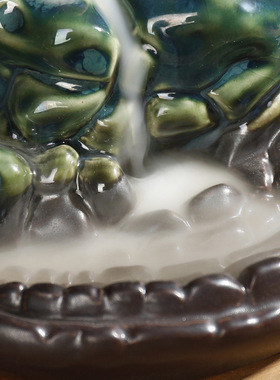 陶瓷檀香观赏烟倒流香薰炉创意高山流水珊瑚石倒流烟香炉摆件定制