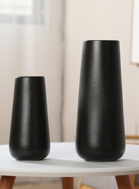 新中式黑色陶瓷花瓶大号客厅电视柜插花摆件简约现代水养鲜花花器