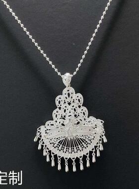 苗银复古孔雀毛衣链仿银民族风项链文艺仙女范夸张链景区流苏项链