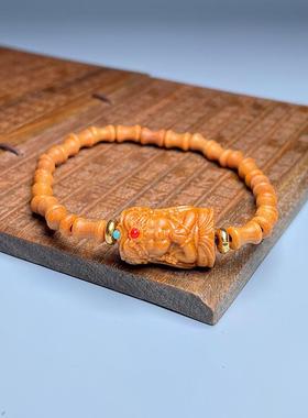 新山檀香木竹节元宝莲花跑环DIY手链药香黄檀总汇木手串