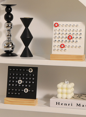 北欧风万年木质套圈台历高颜值亚克力日历桌面摆件解压装饰品定制