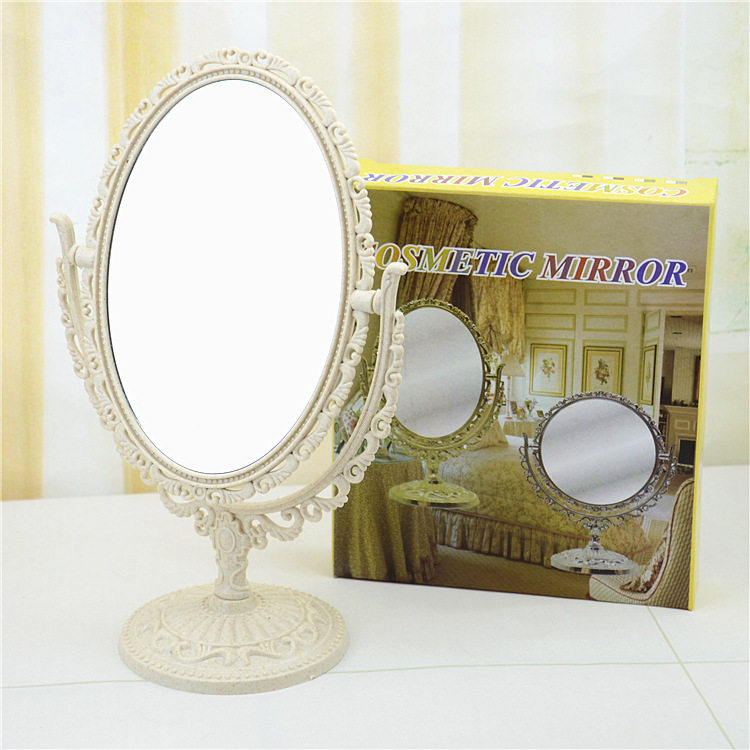 外贸化妆镜台式双面镜椭圆镜金色美妆桌面梳妆镜子仿古铜-图1