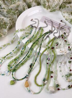 清新绿色系项链合集手工串珠锁骨链choker轻奢设计感小众颈链项链