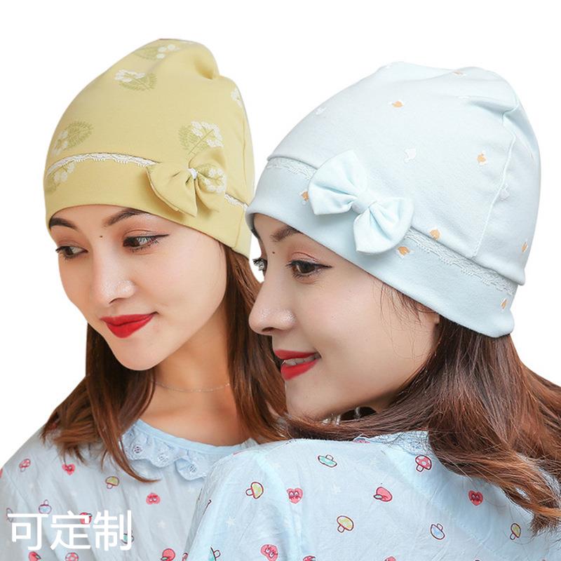 厂家新款月子帽棉蝴蝶结款夏季透气孕妇产妇帽月子头巾-图1