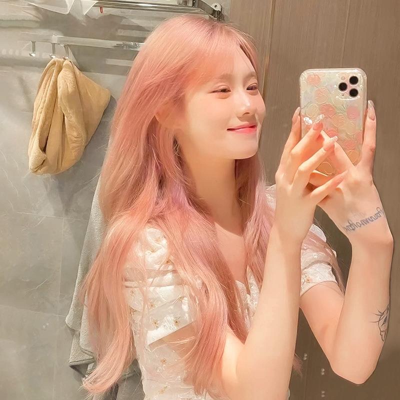 粉色假发女长发自然网红甜美全头套仿真Lolita西柚粉长卷发大波浪