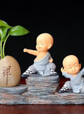 办公桌创意礼品家居摆件新款树脂工艺办公文化用品禅意小和尚套装
