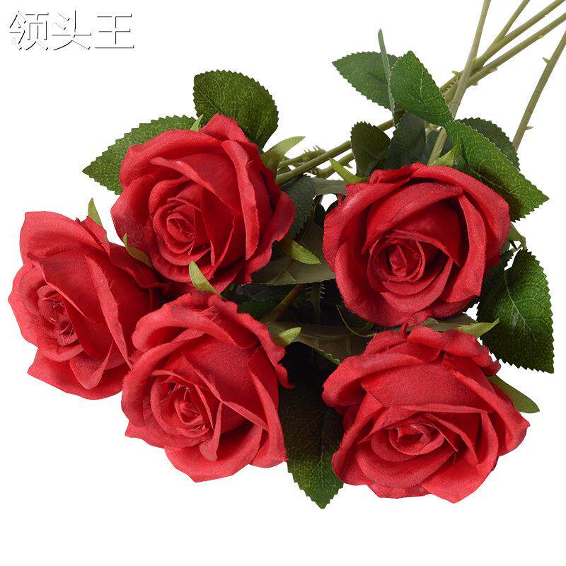 仿真玫瑰花单支 情人节家居婚礼装饰仿真花假花人造手感绒布玫瑰
