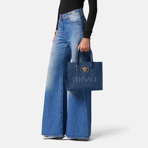 【24期免息】VERSACE/范思哲 女士La Medusa小号丹宁托特包