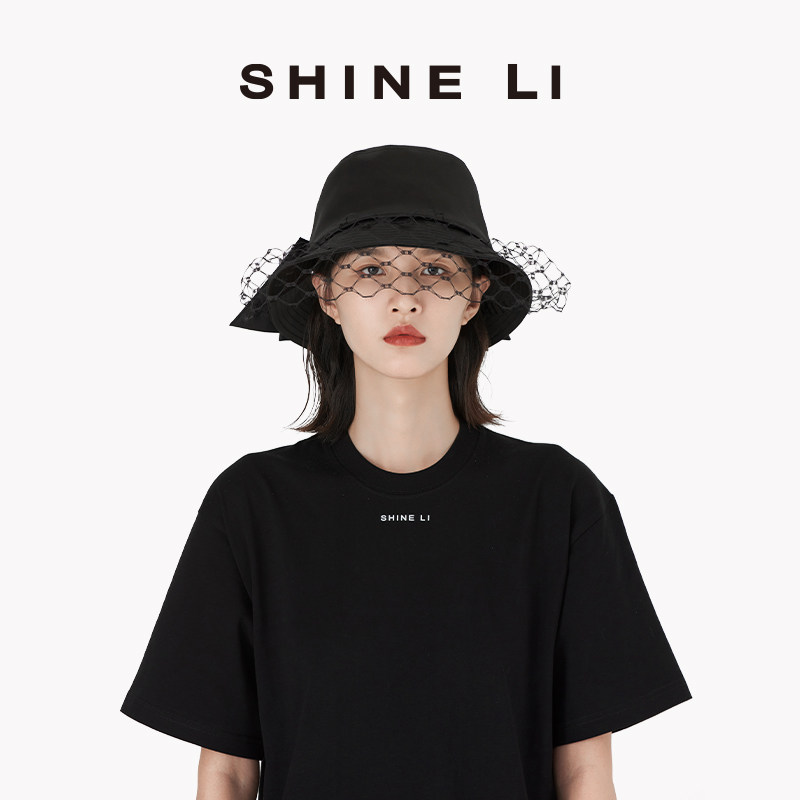 SHINE LI 李姗 大网纱渔夫帽 百搭帽子早春出游 明星同款