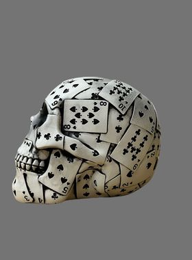 跨境平台树脂扑克牌骷髅头摆件家居万圣节工艺品人体骨骼装饰摆件