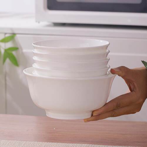 洛山居景德镇家用米饭碗高脚碗陶瓷金钟碗纯白餐具骨瓷面碗釉下彩 - 图3