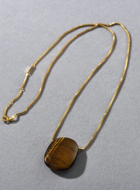 春季新品方形虎眼石吊坠锁骨链毛衣链欧美轻奢小众设计高级感