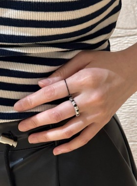 秋冬时尚通勤必入黑玛瑙串珠拼高级金属指环小众个性独特做旧戒指