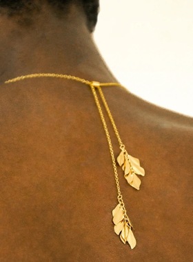 时尚简约百塔冷淡风个性潮流金树叶吊坠锁骨链欧美小众潮气质项链