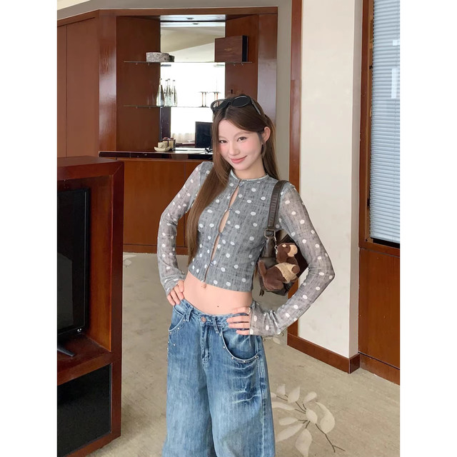 Retro Hot Girl ສັ້ນແຂນຍາວ Cardigan ແມ່ຍິງກະທັດຮັດເທິງ