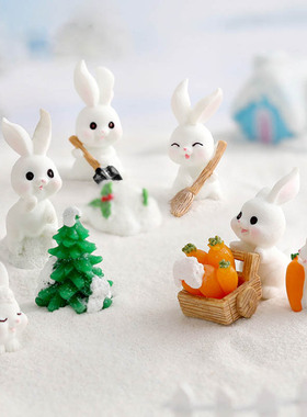 可爱雪人兔子树脂雪景水晶球摆设