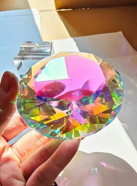 大号炫彩水晶玻璃钻石摆件七彩宝石玩具折射彩虹制造家居装饰8CM