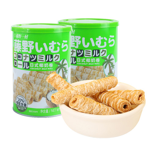 藤野一村日式椰奶卷椰奶味蛋卷椰子蛋卷日式小圆饼桶装海盐味饼干 - 图2