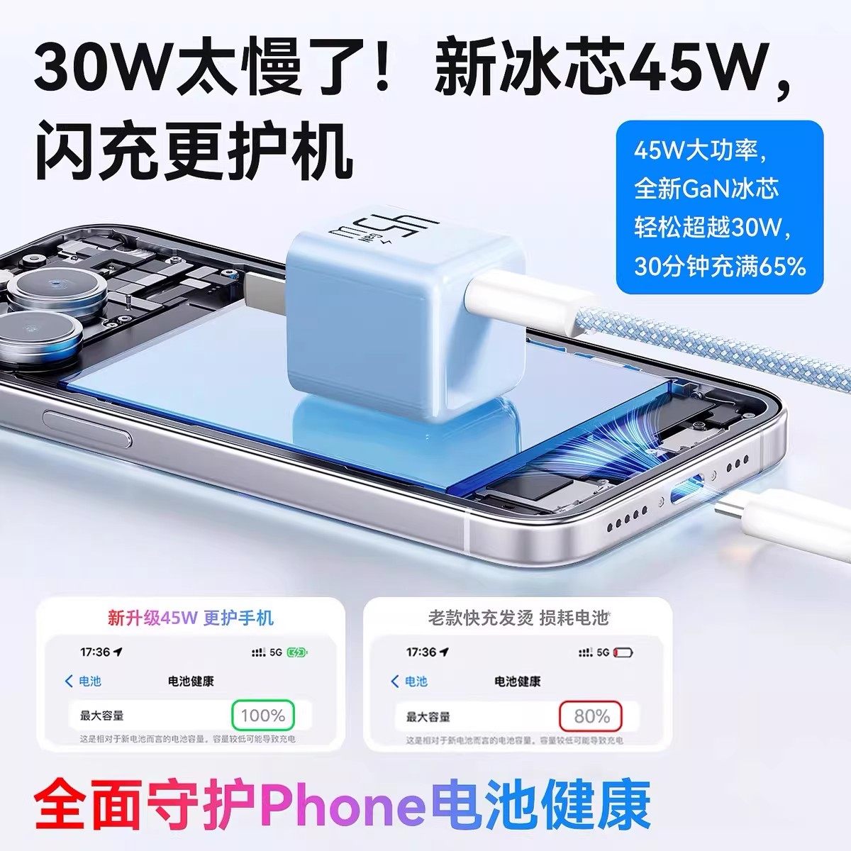 PD45w氮化镓适用苹果16充电器15promax快充iPhone17插头14手机小冰块充电头typec数据线原套装正品ipad平板13,淘宝优惠券,粉丝福利购,淘宝优惠卷