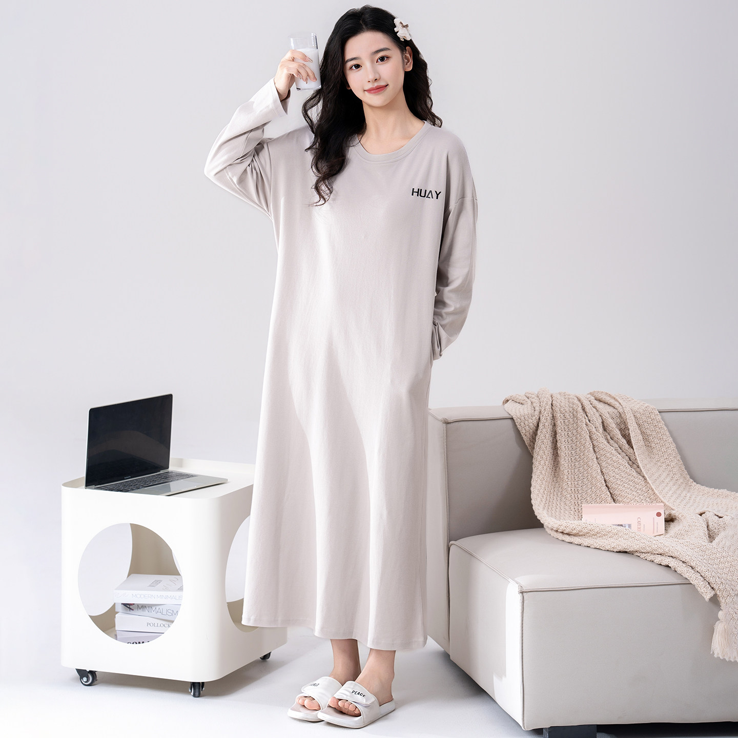 睡裙女秋长款到脚踝纯棉带胸垫防凸点高个子超长长裙秋冬长袖睡衣,淘宝优惠券,粉丝福利购,淘宝优惠卷