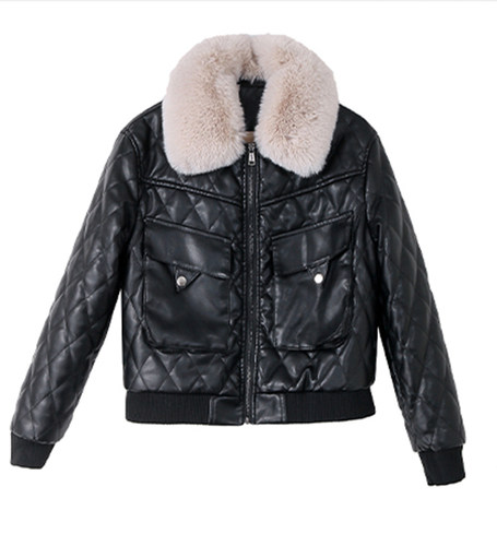 加绒加厚皮夹克外套女短款冬季新款时尚小款机车服加棉皮衣小棉服 - 图3