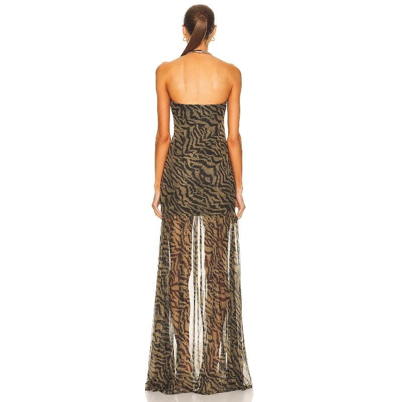 retrofete 印花薄纱高开叉连衣裙女夏性感风抹胸长裙REVOLVE新款,淘宝优惠券,粉丝福利购,淘宝优惠卷