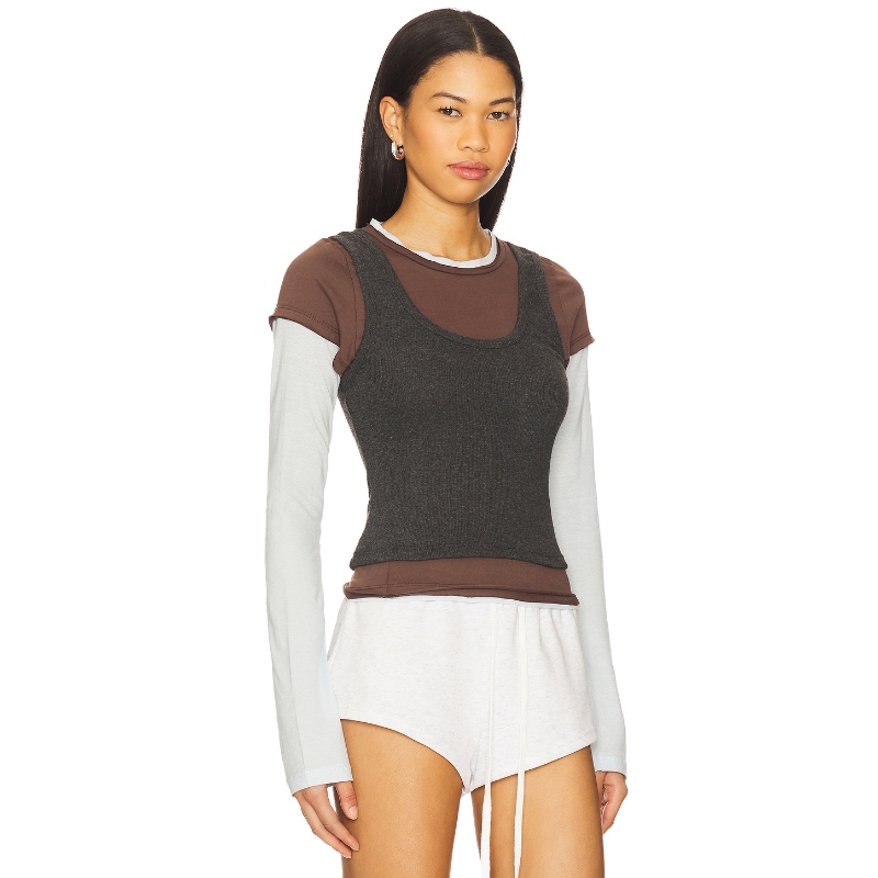 [冬季新品]Jaded London深灰拼接棕色与浅灰叠穿内搭上装REVOLVE - 图0