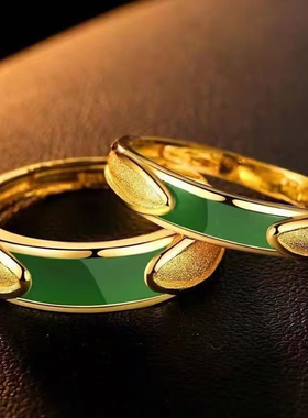 绿色沙金戒指2026新款小众设计感指环偏财素圈食指戒男女情侣对戒