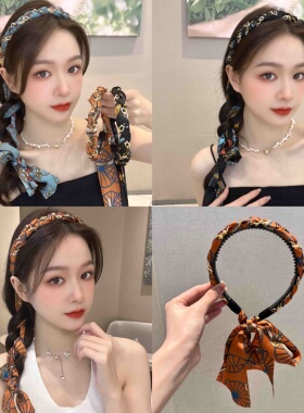 夏季飘带链条绑发一体编发发箍女