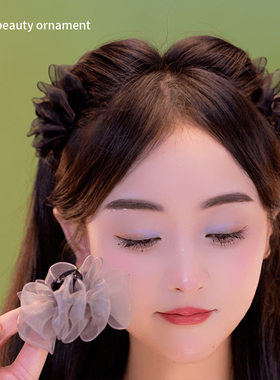 小香风网纱泡泡蝴蝶结发夹女