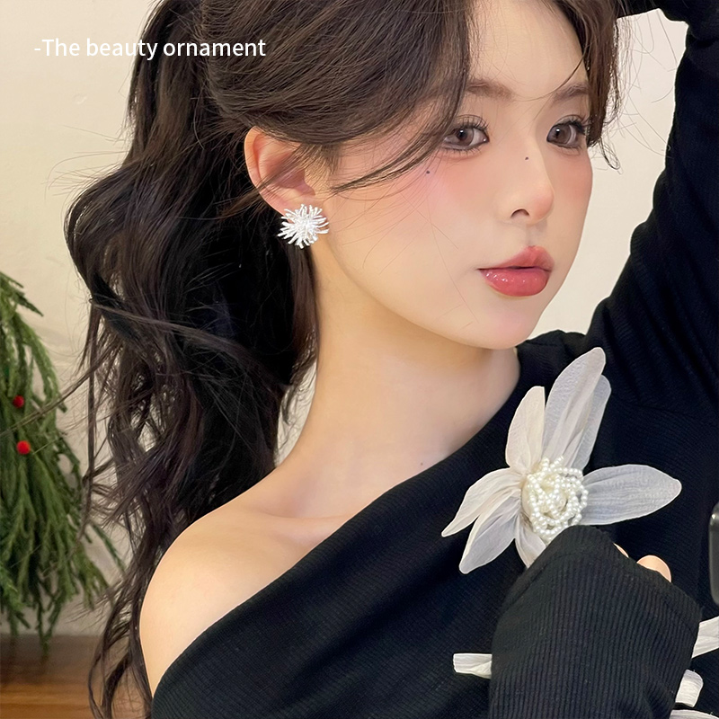 新年烟花珍珠耳钉女2025年新款冷淡风纯欲百搭耳环高级感气质耳饰