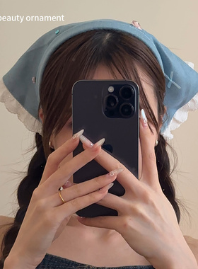 多巴胺少女牛仔蓝三角巾发箍女
