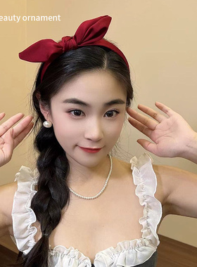刘亦菲同款红色蝴蝶结发箍女法式
