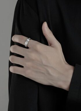 日本ZGP磨砂戒指男新款潮牌百搭高级感小众设计指环钛钢黑色戒指