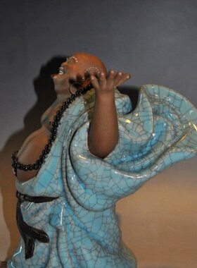 拥有弥勒笑佛手工工艺陶瓷石湾公仔家居酒柜博古架饰柜中式摆件