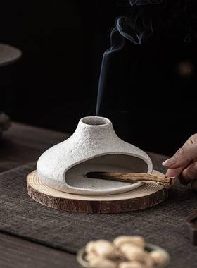 小烟囱熏香壁炉 秘鲁圣木鼠尾草燃烧器桌面氛围装饰摆件陶瓷香炉