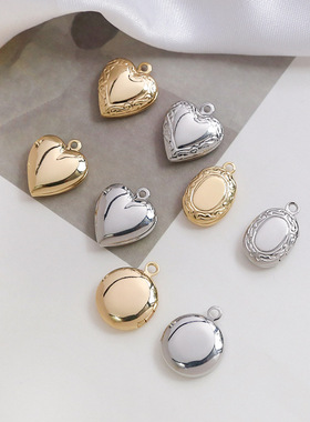 14k包金相盒铜镀真金18k保色爱心椭圆圆小号相片盒手链项链配件