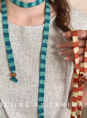 秋冬条纹撞色长款项链女