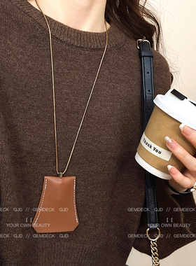 挂脖磁吸多功能皮革墨镜夹项链